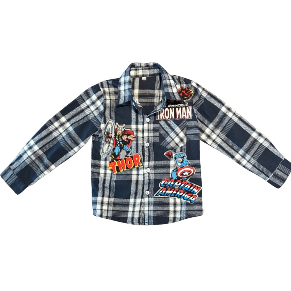 TEE-HEE *RARE* boys avenger appliqué flannel top sz 4T NWOT